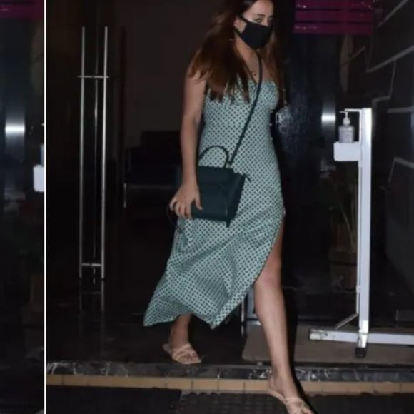 Zara Turquoises Linen Blend Polka Dot Dress - Picture 1 of 10